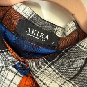 AKIRA, Orange, and Black Plaid Shirt
